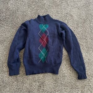 VINTAGE RETRO Navy blue wool argyle sweater